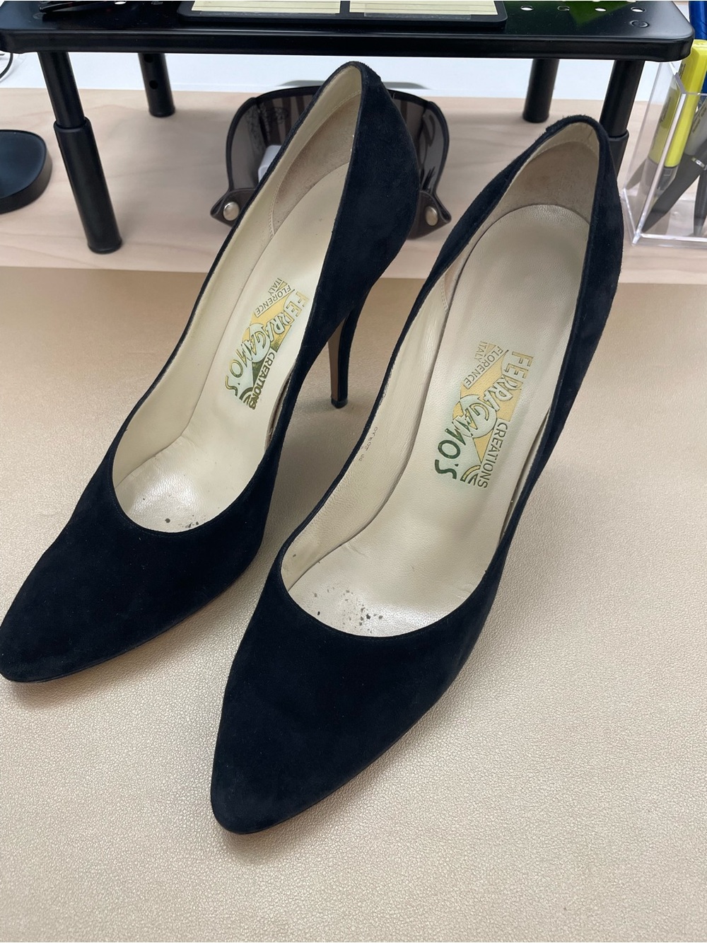Salvatore Ferragamo Creations Black Suede Pointed-Toe Stiletto Heels